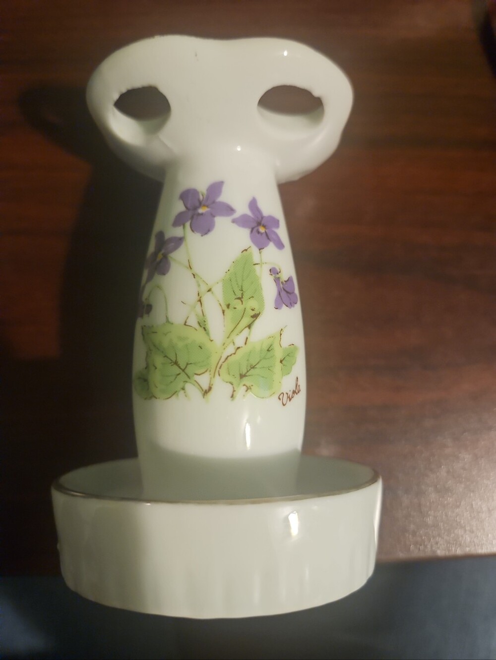 Porcelain Floral Toothbrush Holder 4" Tall Vintage